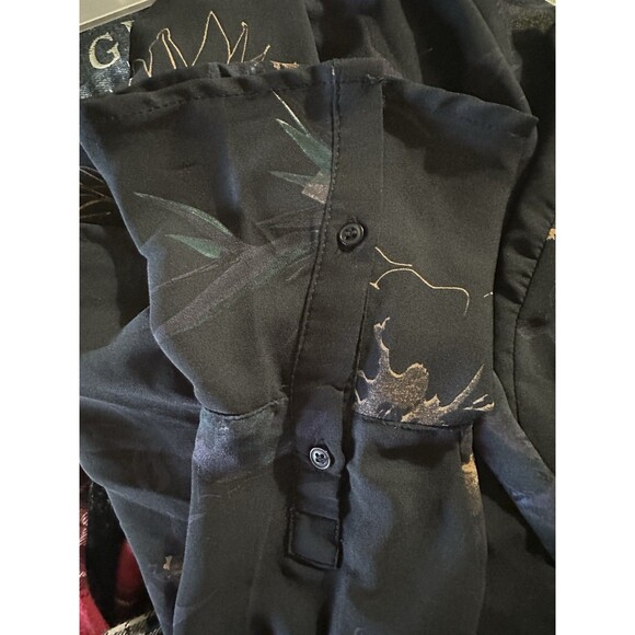 Carolina Belle Blouse Black Floral Print Lightweight Bell Sleeve Tie Neck Sz SP - Picture 7 of 7